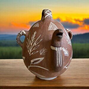 Vintage Peruvian Quinua Vessel Pitcher Zoomorphic Rustic Jug Red Clay Pottery  P